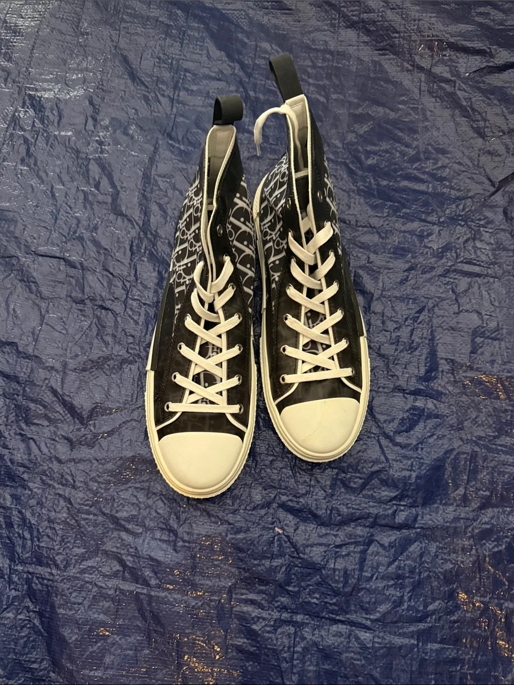 Dior Black and White High-Top Sneakers with Oblique Print